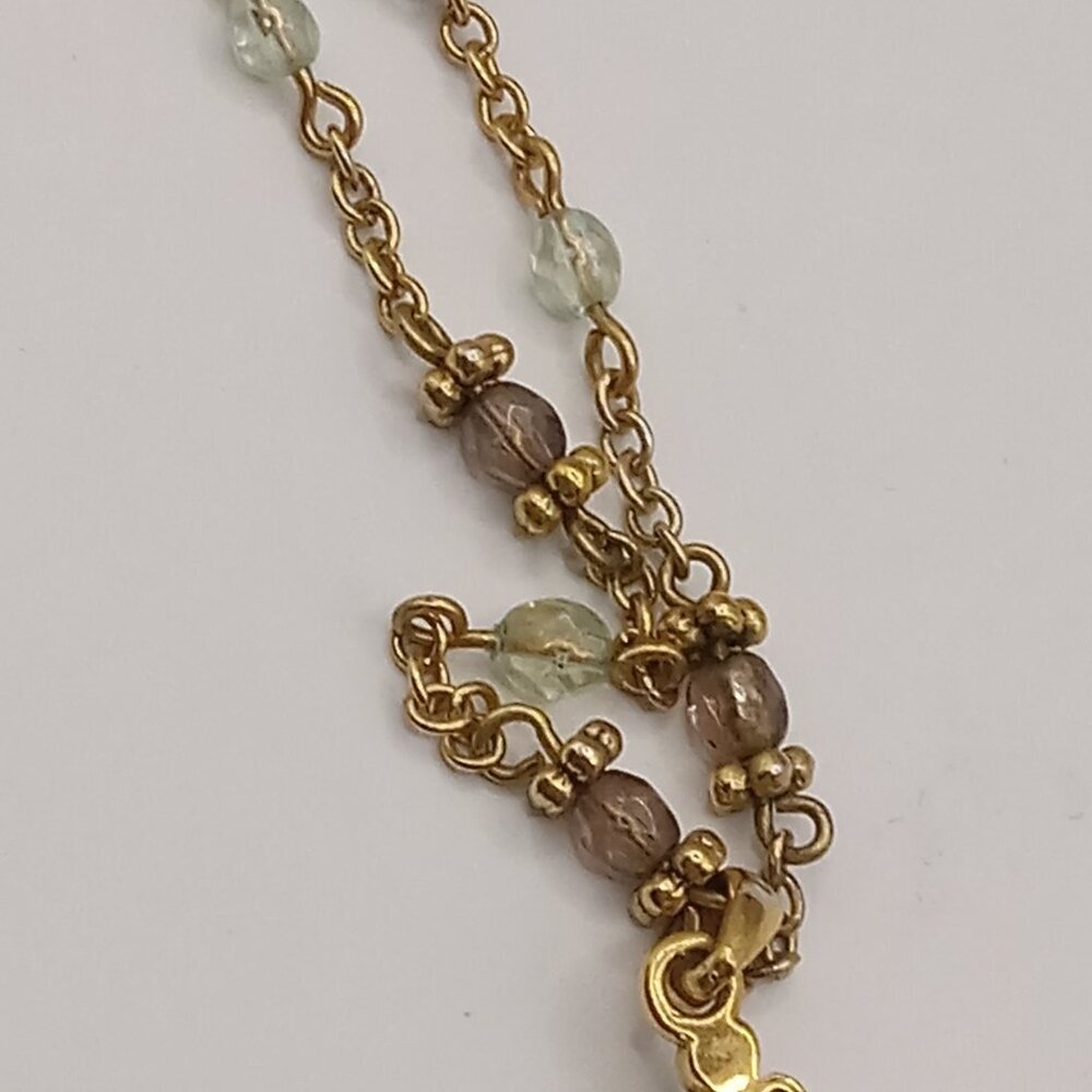 Blue Crystal Embellished CROSS Gold Tone Pendant Beaded Necklace - Picture 4 of 9